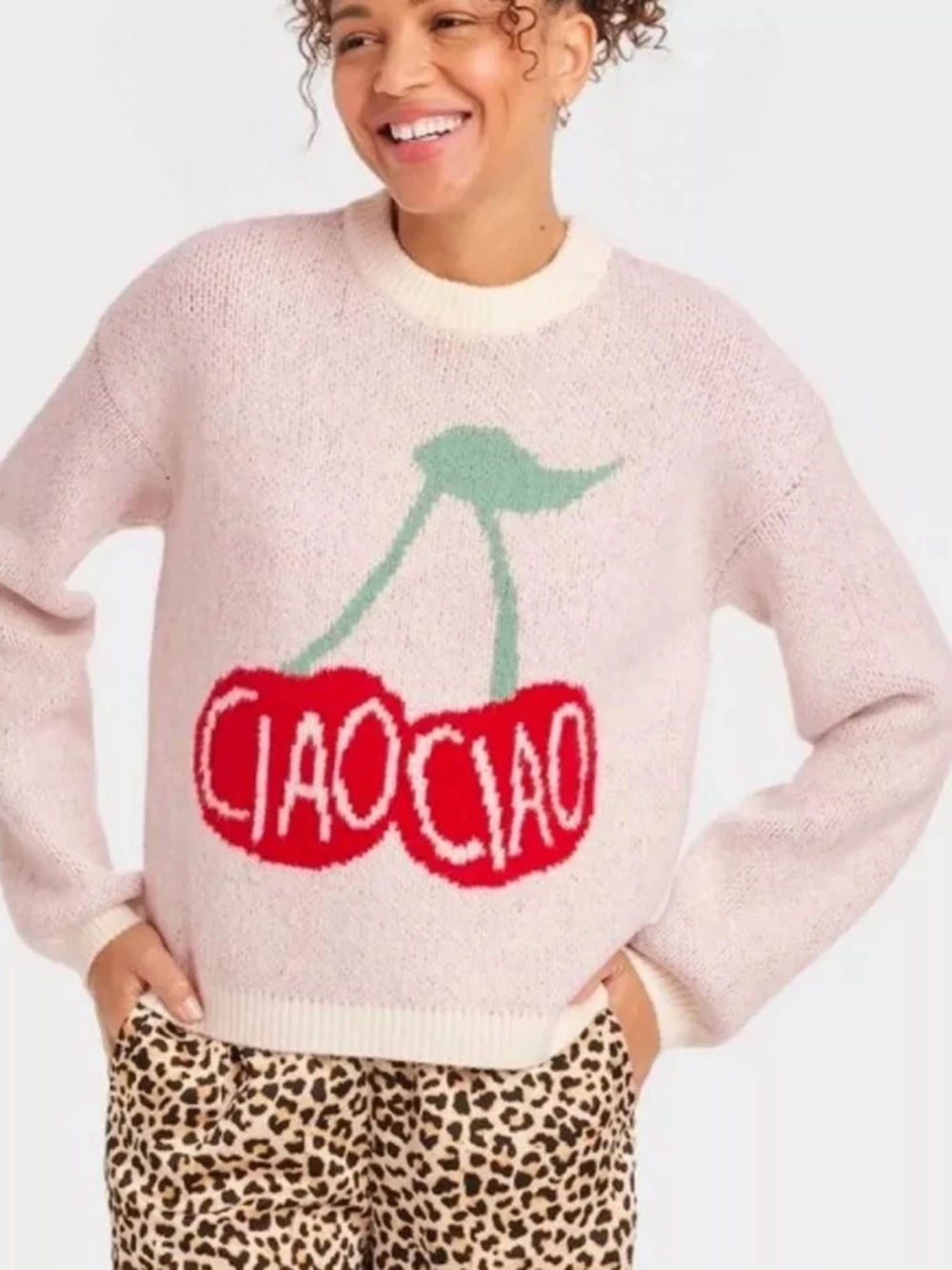 a new day cream Crewneck Sweater with Red Ciao Ciao Cherry Graphic XL